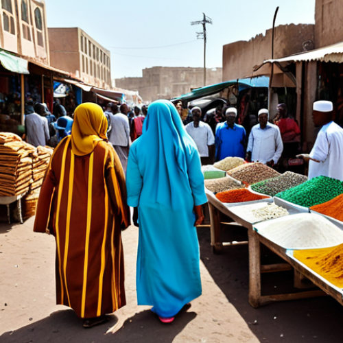 **Djibouti Scene:** "A bustling marketplace in Djibouti City, featuring vendors selling colorful textiles and spices, fully clothed, appropriate attire, safe for work, perfect anatomy, natural proportions, professional photography, high quality, modest setting, family-friendly."