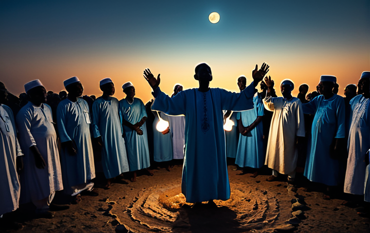 지부티 민족 전통 춤 - **Prompt:** An energetic traditional Afar dance taking place at sunset in a vast, arid Djiboutian de...