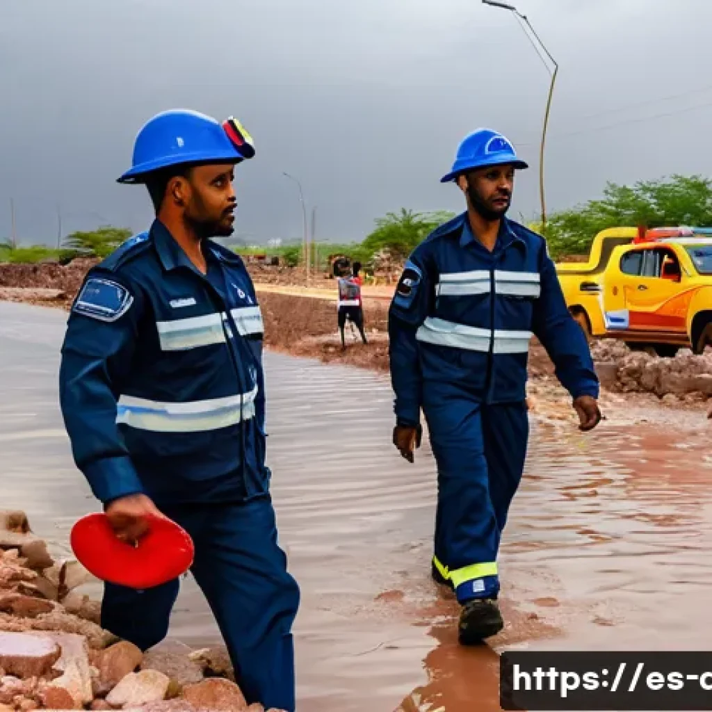 지부티 자연재해 대응력 - A dynamic scene depicting a diverse team of emergency responders in Djibouti, including men and wome...