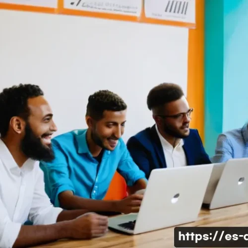 지부티와 스타트업 생태계 - A modern co-working space in Djibouti bustling with young entrepreneurs collaborating energetically....