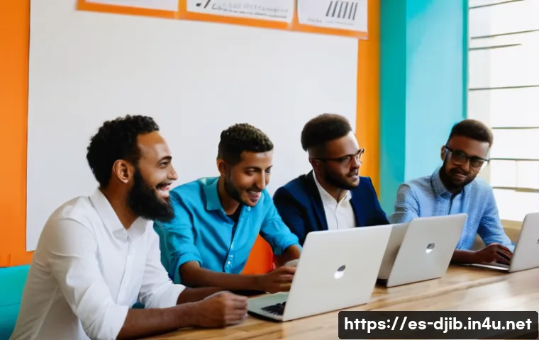 지부티와 스타트업 생태계 - A modern co-working space in Djibouti bustling with young entrepreneurs collaborating energetically....